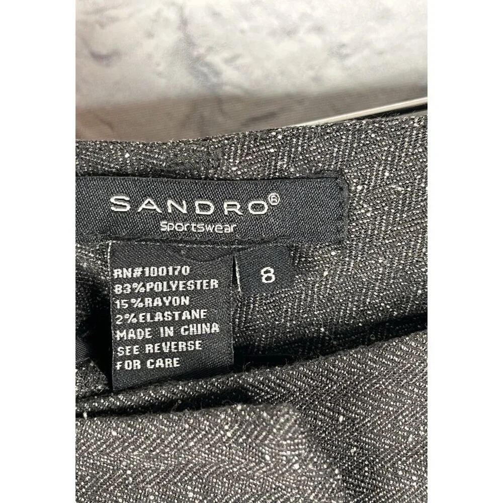 SANDRO Sportswear Women's Gray Herringbone Textured Straight Leg Career Pants 8 - Picture 3 of 4